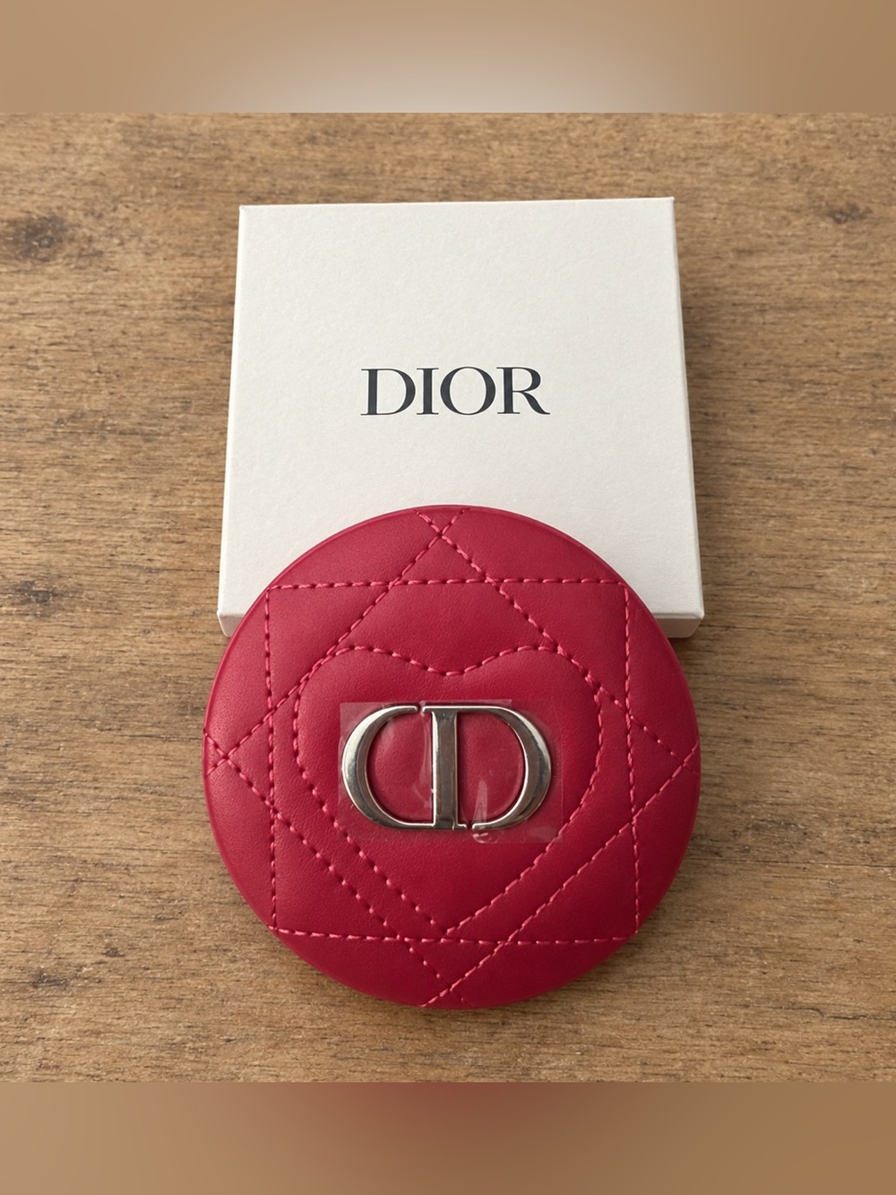 DIOR Beauty Fuchsia Pink Quilted Leather Heart Pocket Mirror NIB with Box